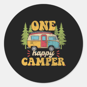 Een gelukkige Camper 1e Verjaardagsfeest Retro Moe Ronde Sticker