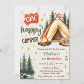 Een gelukkige camper 1e verjaardagsfeestje kaart (Voorkant)