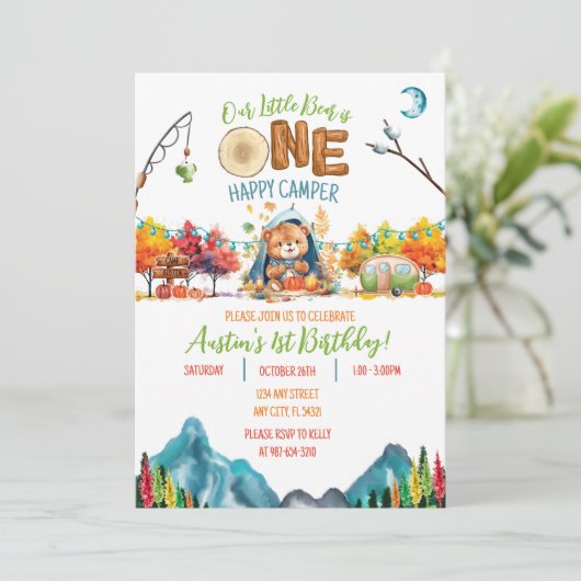 Een gelukkige Camper Autumn Adventure Verjaardag Kaart (Staand voorkant)