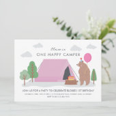 Eén gelukkige camper Birthday-uitnodiging Kaart (Staand voorkant)