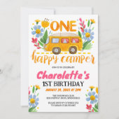 Een gelukkige Camper Bloemen 1e Verjaardagsfeest Kaart (Voorkant)