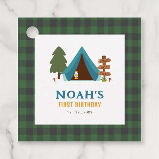 Een gelukkige Camper Boys eerste verjaardag Bedankjes Labels (Voorkant)