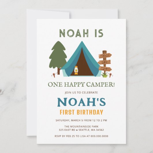 Een gelukkige Camper Boys eerste verjaardag Kaart (Voorkant)