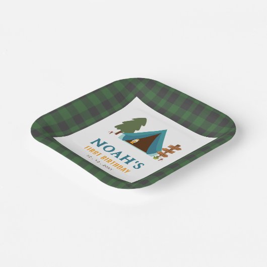 Een gelukkige Camper Boys eerste verjaardag Papieren Bordje (Gebogen)