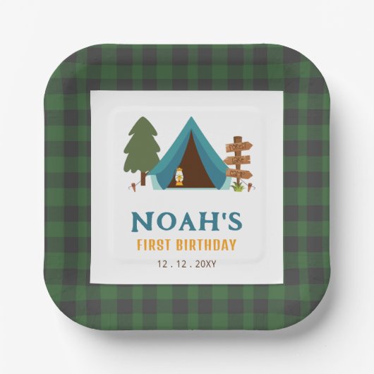 Een gelukkige Camper Boys eerste verjaardag Papieren Bordje (Voorkant)