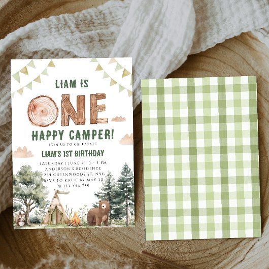 Een gelukkige Camper Camping Boy 1e verjaardag Kaart