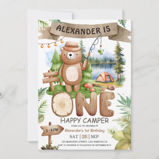 EEN Gelukkige Camper! Camping Boys 1e verjaardagsf Kaart (Voorkant)