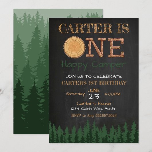 Een gelukkige Camper Chalkboard Boy Verjaardag Uit Kaart (Voorkant / Achterkant)