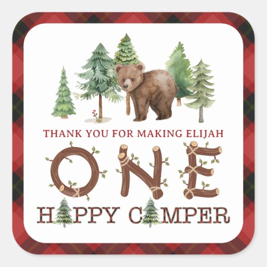 Een gelukkige camper dank u vierkante Sticker (Voorkant)