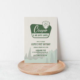 EEN gelukkige camper, een eerste verjaardag, Woodl Kaart