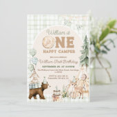 Een gelukkige Camper eerste verjaardag uitnodiging (Staand voorkant)