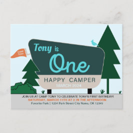 EEN GELUKKIGE CAMPER - Eerste verjaardag Uitnodiging Briefkaart