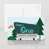 EEN GELUKKIGE CAMPER - Eerste verjaardag Uitnodiging Briefkaart (Voorkant / Achterkant)