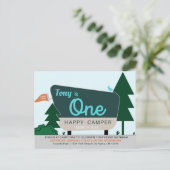 EEN GELUKKIGE CAMPER - Eerste verjaardag Uitnodiging Briefkaart (Staand voorkant)