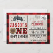 Eén gelukkige Camper Flannel geplakt 1e verjaardag Kaart (Voorkant)