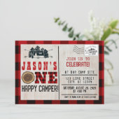 Eén gelukkige Camper Flannel geplakt 1e verjaardag Kaart (Staand voorkant)