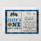 Eén gelukkige Camper Flannel geplakt 1e verjaardag Kaart (Voorkant)