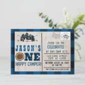 Eén gelukkige Camper Flannel geplakt 1e verjaardag Kaart (Staand voorkant)