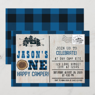 Eén gelukkige Camper Flannel geplakt 1e verjaardag Kaart