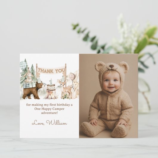 Een gelukkige Camper Foto Eerste Verjaardag Bedankkaart (Staand voorkant)