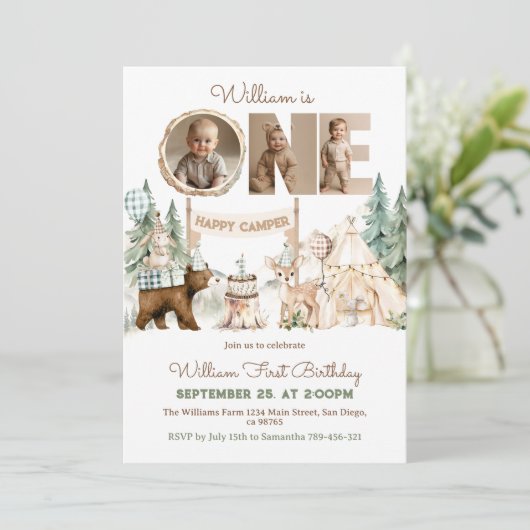 Een gelukkige Camper Foto Eerste Verjaardag Kaart (Staand voorkant)