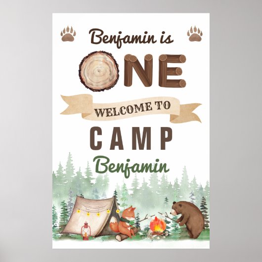 Een gelukkige camper jongen 1e verjaardag welkom t poster (Voorkant)