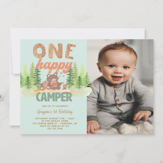 Een gelukkige camper jongen foto 1e verjaardag uit kaart (Voorkant)