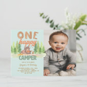 Een gelukkige camper jongen foto 1e verjaardag uit kaart (Staand voorkant)