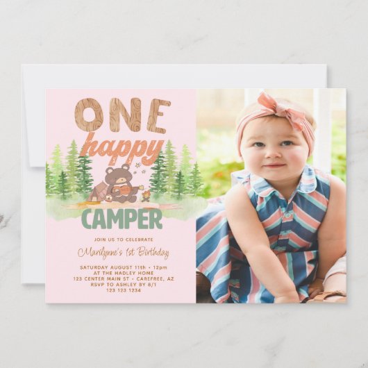 Een Gelukkige Camper Meisje Foto 1e Verjaardag Kaart (Voorkant)