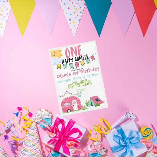 Een gelukkige Camper Meisje verjaardag Kaart