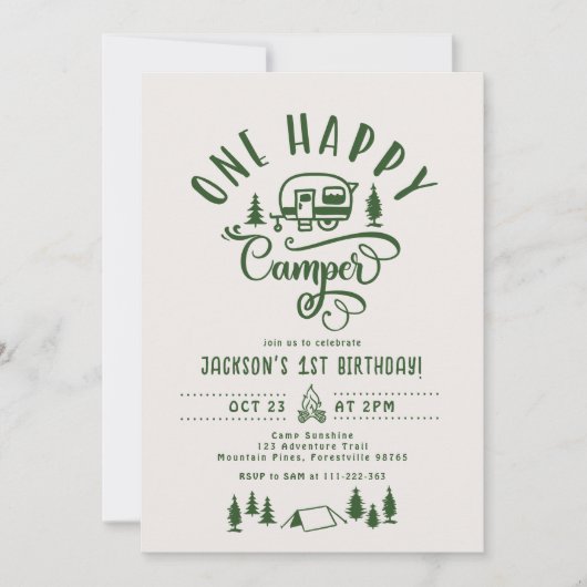 Een gelukkige camper Minimalistisch bos 1e verjaar Kaart (Voorkant)