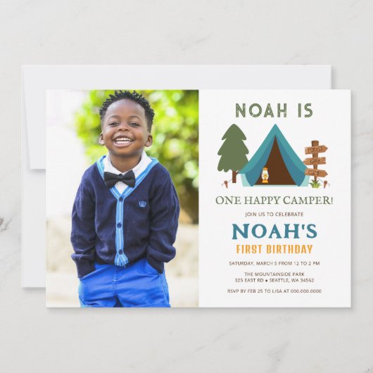 Een gelukkige Camper Photo Boys eerste verjaardag Kaart (Voorkant)
