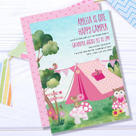 Eén gelukkige Camper Pink Tent Girl 1ste verjaarda Kaart