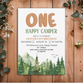Een gelukkige Camper Rustic Green Forest 1e verjaa Kaart