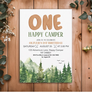 Een gelukkige Camper Rustic Green Forest 1e verjaa Kaart