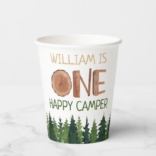 Een gelukkige Camper Rustieke 1e Verjaardag Naam Papieren Bekers (Achterkant)
