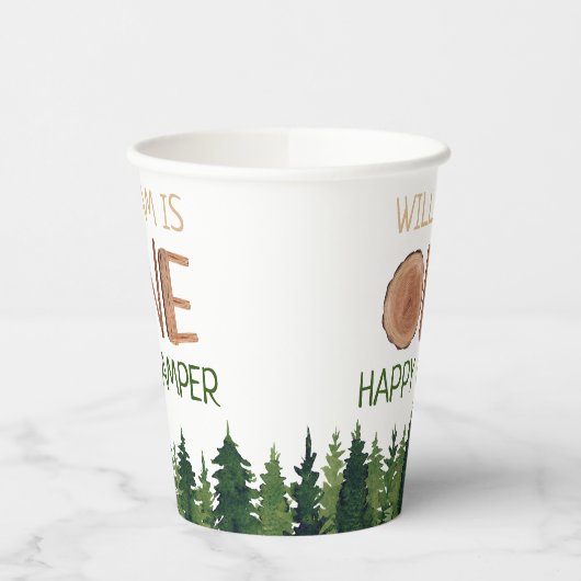 Een gelukkige Camper Rustieke 1e Verjaardag Naam Papieren Bekers (Links)