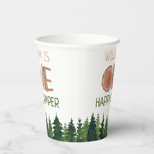 Een gelukkige Camper Rustieke 1e Verjaardag Naam Papieren Bekers (Rechts)