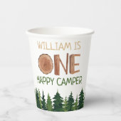 Een gelukkige Camper Rustieke 1e Verjaardag Naam Papieren Bekers (Voorkant)