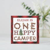 Een gelukkige Camper Rustieke 1e Verjaardagsfeest Kaart (Staand voorkant)