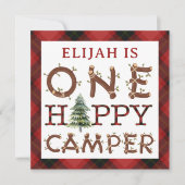 Een gelukkige Camper Rustieke 1e Verjaardagsfeest Kaart (Voorkant)
