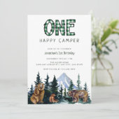 Een gelukkige camper | Rustieke verjaardagsuitnodi Kaart (Staand voorkant)