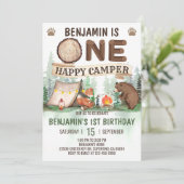 Een gelukkige Camper Uitnodiging Camping Verjaarda (Staand voorkant)