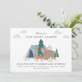 Eén gelukkige camper verjaardag Uitnodiging (Staand voorkant)