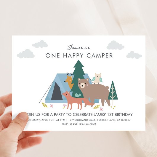 Eén gelukkige camper verjaardag Uitnodiging