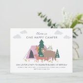 Eén gelukkige camper verjaardag Uitnodiging (Staand voorkant)