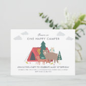 Eén gelukkige camper verjaardag Uitnodiging (Staand voorkant)