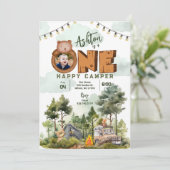 Een gelukkige Camper Verjaardag Uitnodiging met Fo (Staand voorkant)