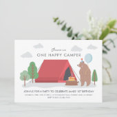 Eén gelukkige camper-verjaardagsuitnodiging kaart (Staand voorkant)