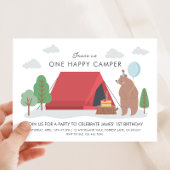 Eén gelukkige camper-verjaardagsuitnodiging kaart
